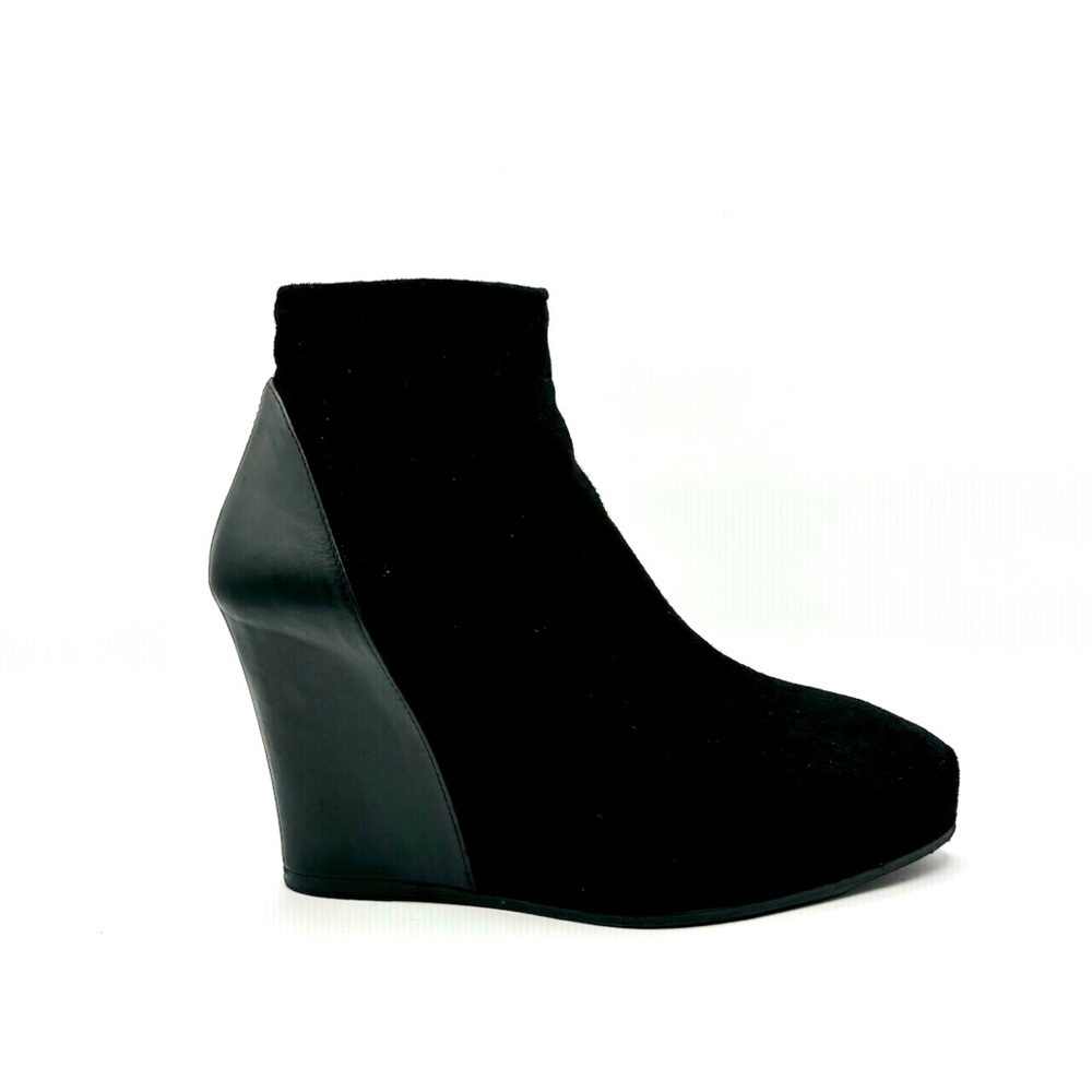 ANN DEMEULEMEESTER BLACK LEATHER BOOTS ANKLE BLACK WEDGE BOOT PLATFORM BOOT 38.5